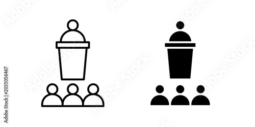 Lecture icon in outline and solid style, isolated on white background. Ideal for education, teaching, and academic presentation features in mobile and web design.