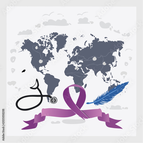 World Health Awareness Concept with Stethoscope and Purple Ribbon
