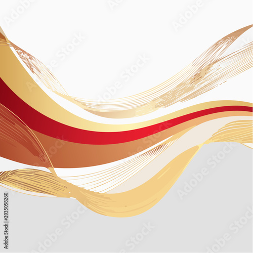 Abstract flowing waves with gold and red colors