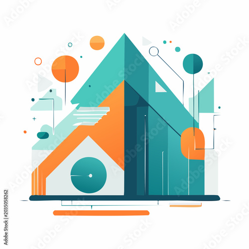 Abstract Geometric Representation of a House with Technology Elements