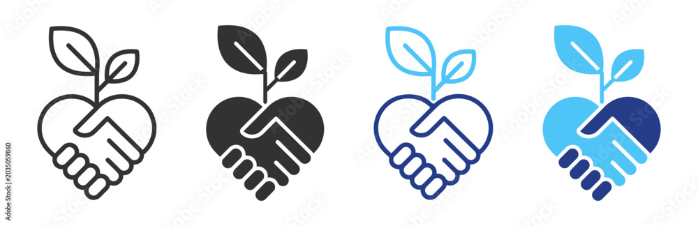 Obraz premium Sustainable partnership icon with handshake and eco leaf symbol on transparent background