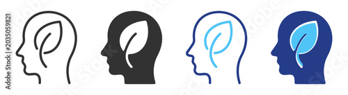 Slika na platnu Environmental awareness icon with human head and eco leaf sustainability symbol