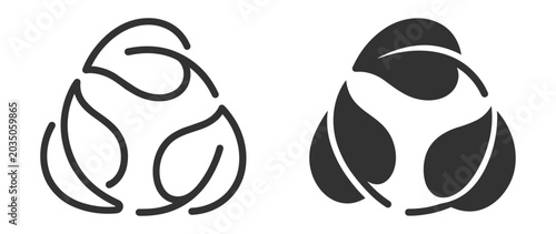 Tableau sur toile Recycling ecology icon with leaves and environmental sustainability symbol on tr
