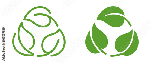 Canvas Print Green recycling icon with circular leaf ecology and sustainability symbol on tra