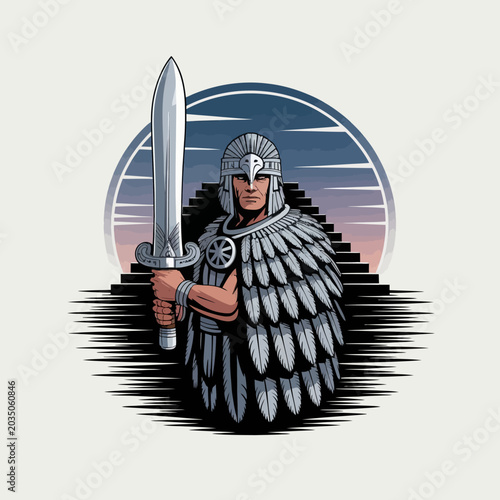 Bild auf Leinwand Warrior in armor holding sword.