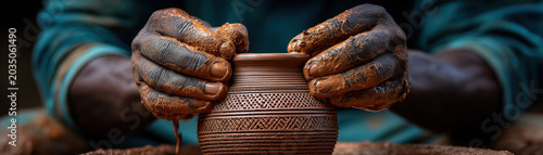 Pottery clay hand ceramic artisan wheel workshop craft juneteenth skilled artisan hand shaping ceramic pottery wheel with wet clay texture
