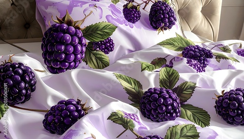 Purple berry patterned bed sheets and pillow.