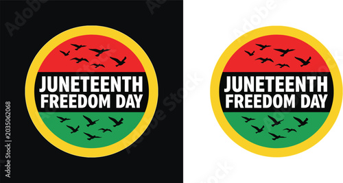 Photography Juneteenth freedom day logo with birds and yellow border
