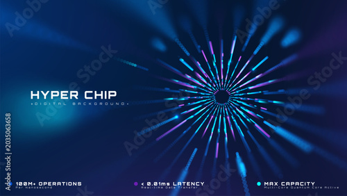 Tableau sur toile Abstract digital technology background with a glowing blue microchip core