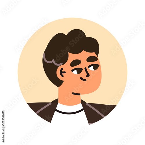 Young man looking aside with happy positive emotion, smiling, face avatar in ...