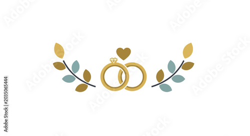 Golden Wedding Rings with Leafy Branches.