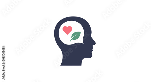 Mindful thinking with heart and leaf.