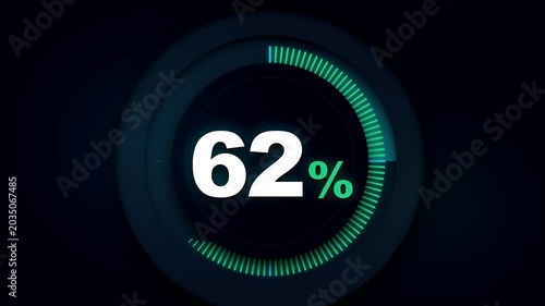 Circular digital progress bar loading with green biometric ticks