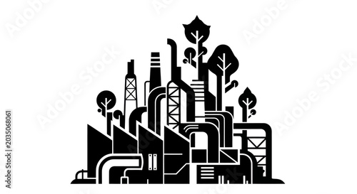 Obraz na płótnie Eco-friendly industrial complex illustration, sustainable factory concept