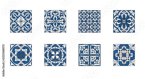 Canvas-taulu Ornate Blue and White Ceramic Tile Patterns Collection