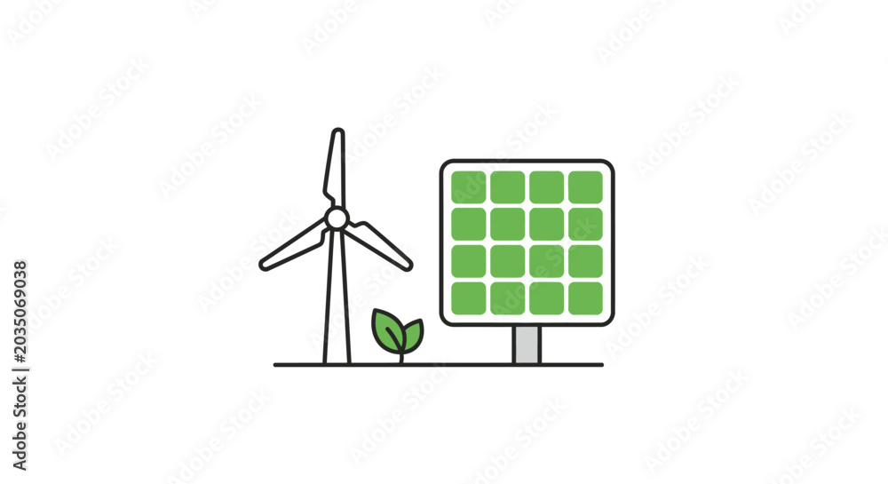 Obraz premium Wind turbine and solar panel system.