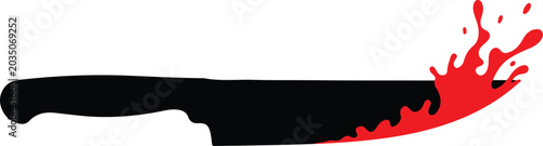 Bloody knife, murder weapon, kitchen utensil, vector icon, red blood splatter