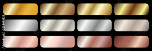 Collection of gold silver bronze and rose gold gradient texture background vector