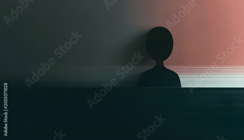 Dark faceless figure in abstract space with fading lines,concept of depression,loss of identity,mental health awareness,emotional emptiness,identity crisis,psychological struggle,copy space