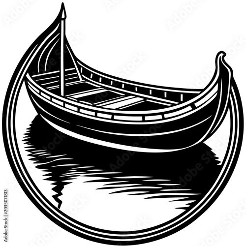 Foto A traditional boat floating in mirror-like water with perfect reflection symmetr
