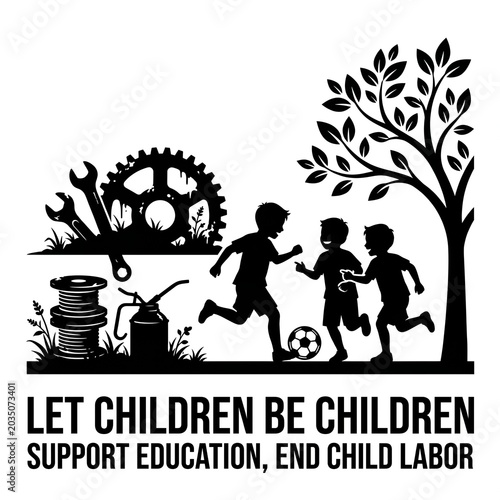 Labour day background with gears and worker chose education end  child labour on white background
