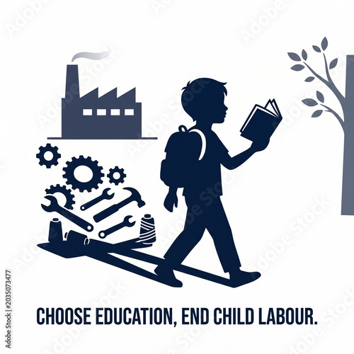 Labour day background with gears and worker chose education end  child labour on white background