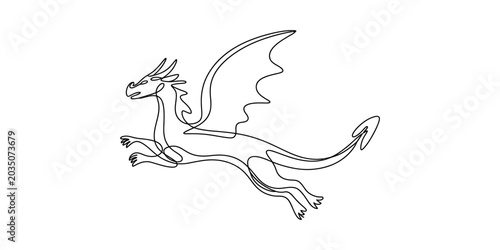 Quadro su tela Dragon flying, one line drawing