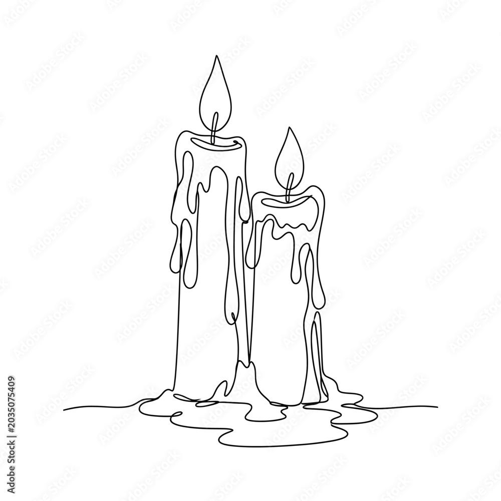 Fototapeta premium Continuous Line Drawing of Two Burning Candles on White