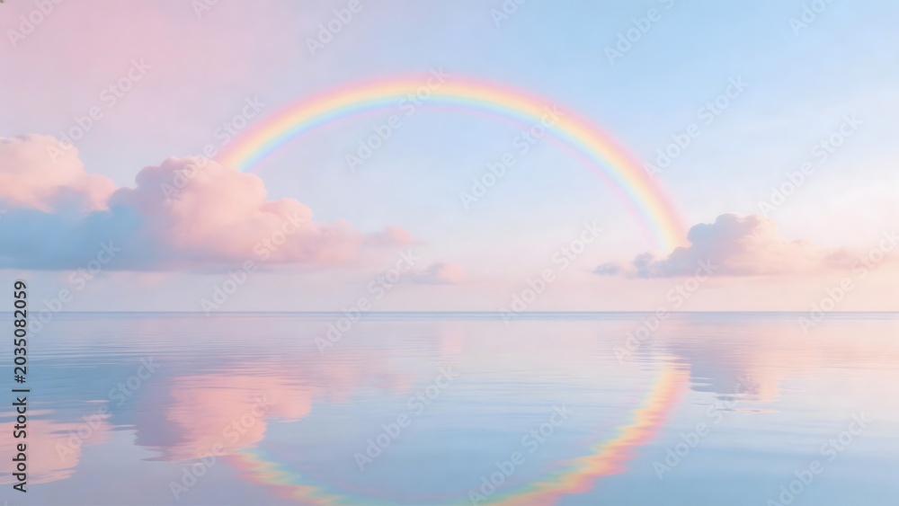Fototapeta premium Rainbow over calm sea with clouds