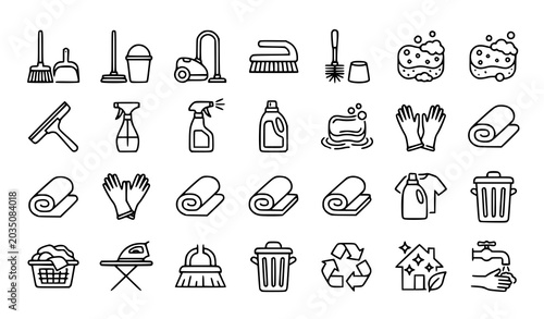 Bild auf Leinwand Linear cleaning icon bundle vector cleanliness illustration set