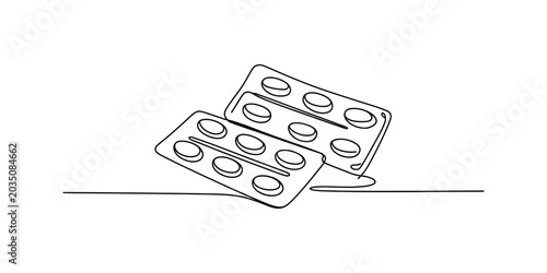 Fotografía Two blister packs of pills, simple line art
