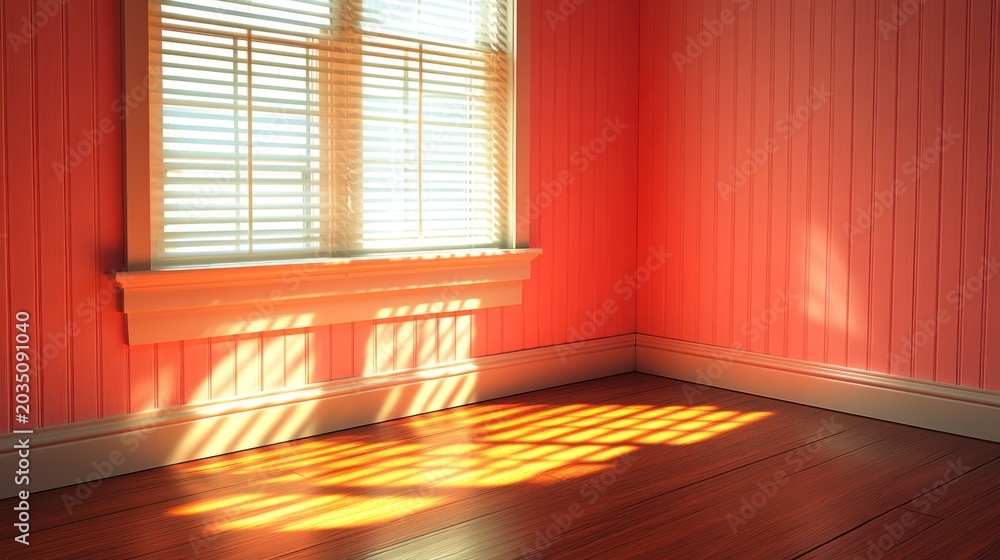 Fototapeta premium Sunny room corner with pink walls