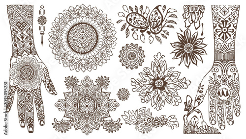 Collection of Six Geometric Mandala Patterns – Symmetrical Line Art Circular Designs for Graphic Design
