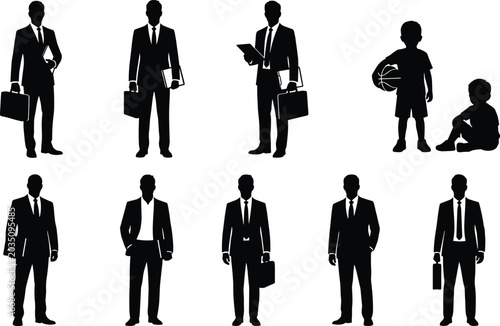 Foto PrintSilhouette collection of business professionals with briefcases and childre