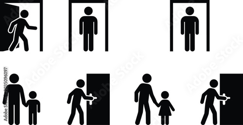 Quadro su tela PrintSilhouette figures interacting with doorways and children, illustrating ent
