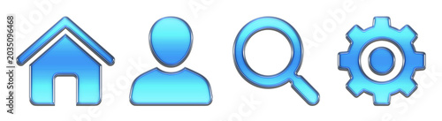 Blue Home User Search Settings 3D Glass Effect Icon Set. png transparent