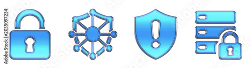 Foto Lock shield network and server symbols with 3D glass effect