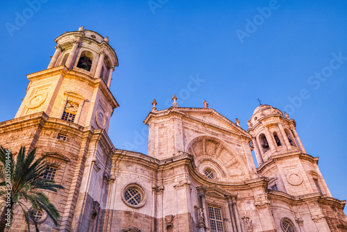 Cadiz Cathedral and Plaza de la Catedral at Dusk, Cadiz