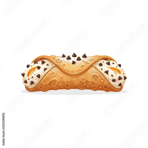 Italian Cannoli Pastry Flat Vector Illustration on White