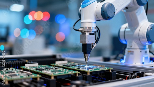 Robot arm assembling circuit boards