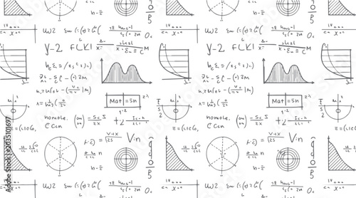 Tableau sur toile Hand drawn mathematical formulas graphs and diagrams on a white background mathe