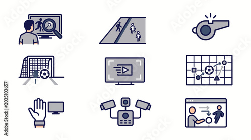 Minimal VAR Football Technology Icon Sheet in Dual Color Vector Style