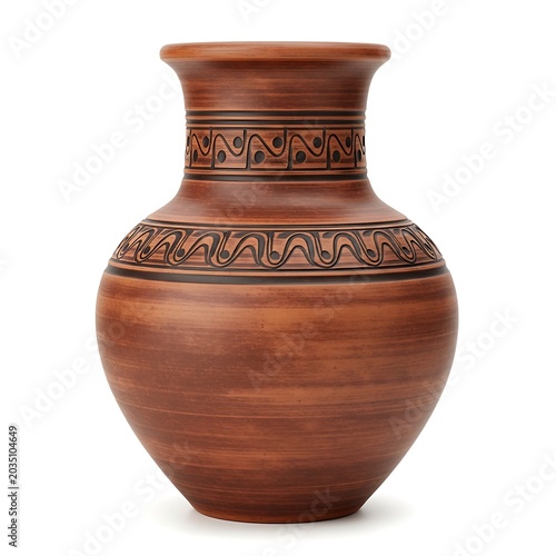 Terracotta vase with intricate geometric patterns