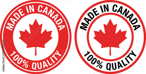 Made in Canada quality assurance labels with maple leaf logo