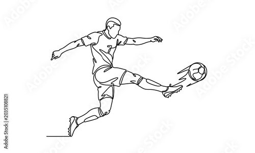 Soccer player kicking a ball with dynamic motion Vector, illustration FIFA world cup 2026 one line art design