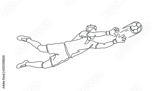Goalkeeper diving to save soccer ball in action Vector, illustration FIFA world cup 2026 one line art design