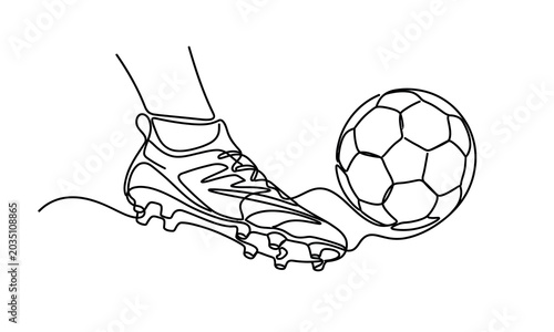 Foot kicking soccer ball in motion with cleat Vector, illustration FIFA world cup 2026 one line art design