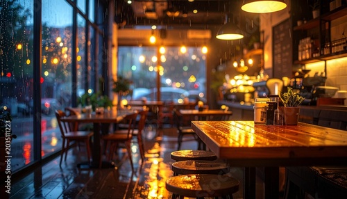 Coffee Shop After Midnight. Cozy cinematic café glowing warmly against the rain outside in a moody storytelling atmosphere.