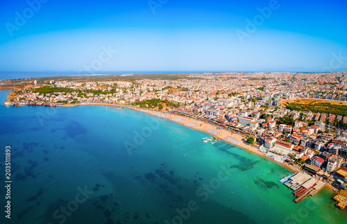 Didim city beach aerial panoramic view in Turkey