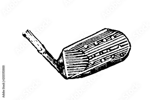 Photos Hand dredge, cylindrical metal basket head with long wooden handle, old vintage illustration, 1897